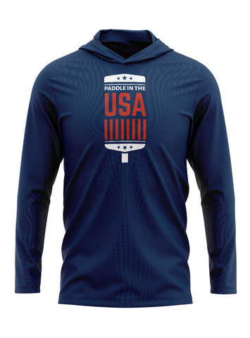 Unisex Paddle in the USA  Long-sleeved Hood Dri Fit Navy
